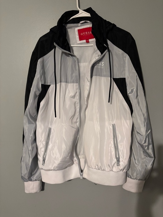 Guess Other - GUESS Men’s Black, White & Gray Colorblock Hooded Windbreaker